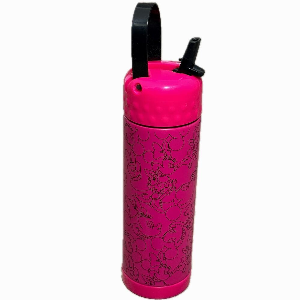 Disney Parks Minnie & Mickey Mouse Pink Stainless Steel Water Bottle w/Loop 16oz